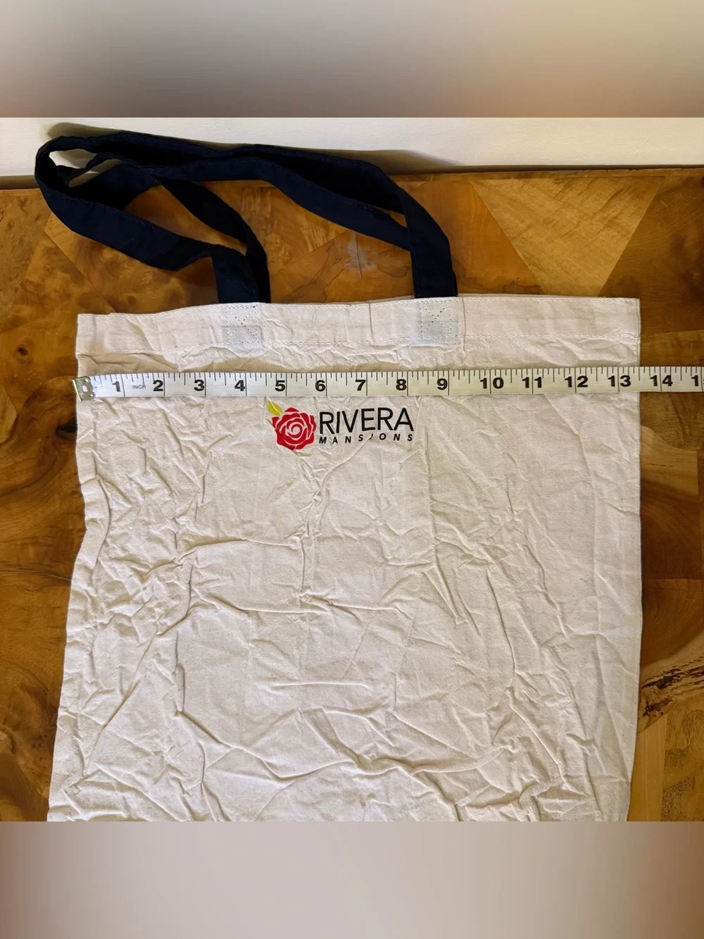Riviera Natural Canvas Tote with Black Handles and Red Rose Logo